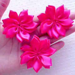 Fabric Flower Applique / Satin Ribbon Ballerina Flowers (3pcs / 5cm / Dark Pink) Floral Hair Bow Toddler Headband DIY Scrapbooking B164