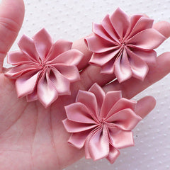 Satin Ribbon Floral Applique / Fabric Flowers (3pcs / 5cm / Desert) Floral Brooch Hairbow Headbands Making Scrapbook Shoe Embellishment B166