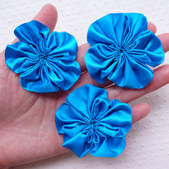 Ruffle Flower Applique / Satin Ribbon Fabric Flowers (3pcs / 5.5cm / Blue) Shoe Embellishment Lapel Flowers Making Flower Scrapbooking B181
