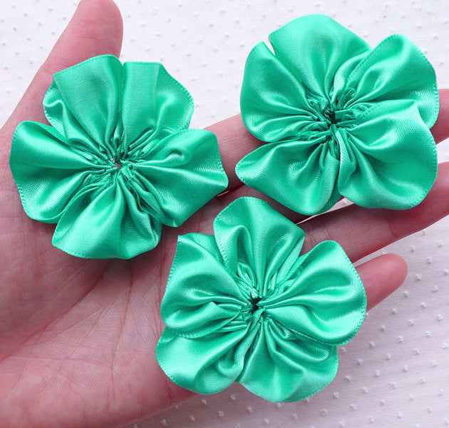 Satin Ribbon Flowers / Fabric Ruffle Floral Applique (3pcs / 5.5cm / P, MiniatureSweet, Kawaii Resin Crafts, Decoden Cabochons Supplies