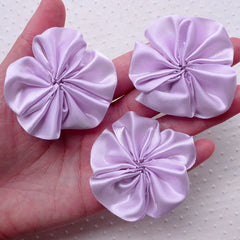 Ruffle Floral Applique / Satin Ribbon Fabric Flowers (3pcs / 5.5cm / Light Purple) Bridal Hairbow Headband Making Floral Scrapbooking B180