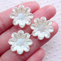 Ivory Flower Cabochon / Acrylic Flower Pearl / Pearlised Daisy Cab (10pcs / 18mm / Cream White) Hair Bow Centers Wedding Decoration PES101