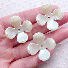 CLEARANCE Pearlized Flower Cap / Ivory Petal Cup / ABS Flower Beads / Acrylic Floral Pearl Cabochon (8pcs / 28mm / Cream White) Flower Centers PES102