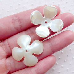 CLEARANCE Pearlized Flower Cap / Ivory Petal Cup / ABS Flower Beads / Acrylic Floral Pearl Cabochon (8pcs / 28mm / Cream White) Flower Centers PES102