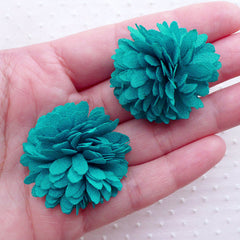 CLEARANCE Dahlia Flower / Fringe Fabric Pom Pom / Chrysanthemum Floral Applique (2pcs / 3.5cm / Teal Blue Green) Hairclip Hair Flower Shoe Clip B198
