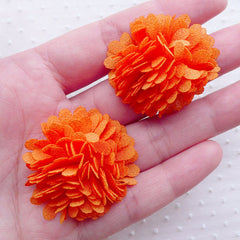 CLEARANCE Pom Pom Fabric Flowers / Dahlia Puff Flower / Chrysanthemum Applique (2pcs / 3.5cm / Orange) Boutonniere Making Floral Embellishment B199