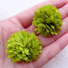 CLEARANCE Chrysanthemum Flower / Fabric Dahlia / Pom Pom Floral Applique (2pcs / 3.5cm / Apple Green) DIY Hairbow Head Band Hair Clip Boutonniere B197