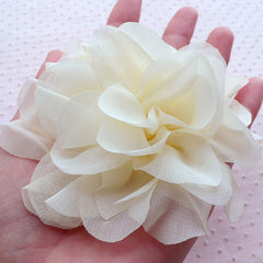 Large Chiffon Peony / Big Puff Flower / Fabric Floral Applique (1 piece / 11cm / Cream White) Bridal Headbands Baby Toddler Hair Bows B200