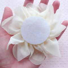 Large Chiffon Peony / Big Puff Flower / Fabric Floral Applique (1 piece / 11cm / Cream White) Bridal Headbands Baby Toddler Hair Bows B200