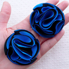 Fabric Pom Pom Flowers / Puff Floral Applique (2pcs / 5.5cm / Blue & Black) Boutonniere Lapel Flower Hair Accessories Headbands Making B202