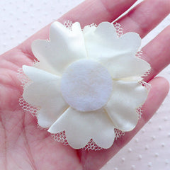Tulle and Satin Flower Applique / Mesh Pom Pom Puff Dlowers (2pcs / 5cm / Cream White) DIY Boutonniere Wedding Bouquet Bridal Headband B207