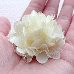 Tulle and Satin Flower Applique / Mesh Pom Pom Puff Dlowers (2pcs / 5cm / Cream White) DIY Boutonniere Wedding Bouquet Bridal Headband B207