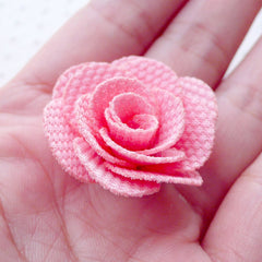 Rose Flower Applique / Fabric Flowers (3pcs / 3.5cm / Pink) Baby Floral Hair Bows Bridesmaid Headband Earrings Toddler Hair Clip Making B210