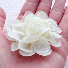 White Chiffon Flower / Puff Peony / Fabric Floral Applique (2pcs / 5.5cm / Cream White) Wedding Bouquet Bridal Headbands Baby Hair Bows B211