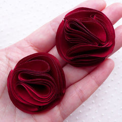 Satin Pom Pom Flower Applique / Fabric Puff Flowers (2pcs / 4cm / Wine Red) Floral Headbands Hair Bows Lapel Flower Boutonniere Making B214