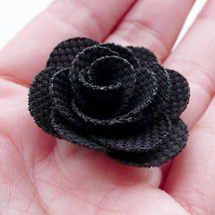 Rose Floral Applique / Fabric Flowers (3pcs / 3.5cm / Black) Rose Earrings Lapel Flower Hair Clip Floral Jewellery Making Scrapbooking B218