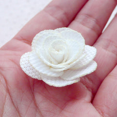 Fabric Rose Flowers / Floral Applique (3pcs / 3.5cm / Cream White) Rose Lapel Flower Hairclip Floral Earrings Wedding Jewelry Making B219