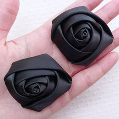 Black Rose / Big Satin Ribbon Flower / Large Fabric Floral Applique (2pcs / 5.5cm) DIY Lapel Flower Headband Baby Hair Bows Hairclip B209