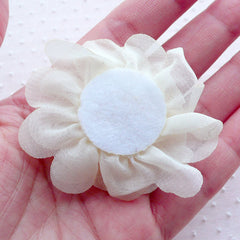 White Chiffon Flower / Puff Peony / Fabric Floral Applique (2pcs / 5.5cm / Cream White) Wedding Bouquet Bridal Headbands Baby Hair Bows B211