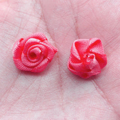 Small Satin Rose Bud / Little Rose Floral Applique / Fabric Rose Flowers (8pcs / 1.5cm / Coral Pink) Floral Decoration DIY Hairclip B221