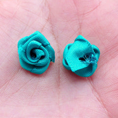 Small Fabric Rose Flower / Little Satin Rose Bud / Rose Floral Applique (8pcs / 1.5cm / Teal Blue Green) Floral Scrapbook Sewing Supply B222