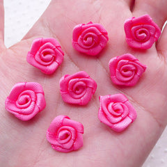 Little Rose Applique / Small Satin Rose Bud / Fabric Satin Ribbon Flower (8pcs / 1.5cm / Hot Pink) Floral Scrapbooking DIY Lapel Pin B227
