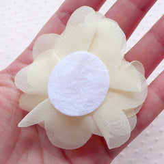 Cream White Chiffon Flower / Fabric Puff Floral Applique (2pcs / 6cm) DIY Wedding Bouquet Bridal Headbands Bridesmaid Hair Bows Brooch B231
