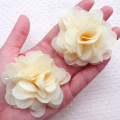 Cream White Chiffon Flower / Fabric Puff Floral Applique (2pcs / 6cm) DIY Wedding Bouquet Bridal Headbands Bridesmaid Hair Bows Brooch B231