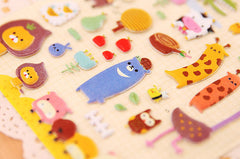 Kawaii Zoo Animal Puffy Sticker (1 Sheet) Chicken Monkey Giraffe Cow Lion Horse Sheep Bee Owl Pig Crocodile Cute Scrapbook Diary Deco S289