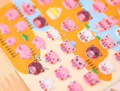 CLEARANCE Pig Puffy Sticker (1 Sheet) Cute Scrapbook Animal Decoration Journal Diary Deco Home Decor Kawaii Card Embellishment Stationery Supply S292