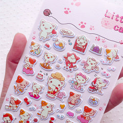 Kawaii Kitty Cat Puffy Sticker / Cute Kittie Kitten Sticker (1 Sheet) Animal Scrapbook Journal Decoration Diary Deco Card Embellishment S293