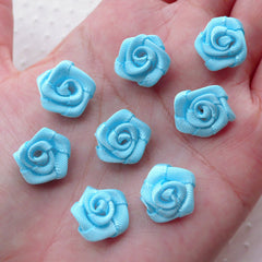 Small Rose Flower Applique / Little Fabric Flowers / Satin Ribbon Rose (8pcs / 1.5cm / Light Blue) Floral Embellishment DIY Hair Clip B220