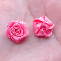 Small Satin Ribbon Rose Flower / High Quality Fabric Rose Bud / Little Rose Floral Applique (8pcs / 1.5cm / Pink) Rose Embellishment B223