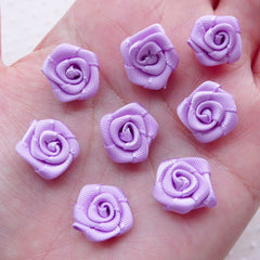Small Rose Floral Applique / Little Fabric Rose Flower / Satin Ribbon Rose Bud (8pcs / 1.5cm / Light Purple) Rose Scrapbook Card Making B224