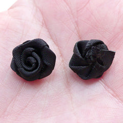Small Rose Applique / Little Fabric Rose Bud / Satin Ribbon Rose Flower (8pcs / 1.5cm / Black) Rose Decoration Floral Jewellery Making B225