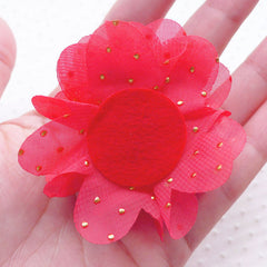 Red Chiffon Flower with Golden Dot / Fabric Floral Applique / Puff Flowers (2pcs / 6cm / Light Red) Ballerina Flower Headbands Hair Bow B230