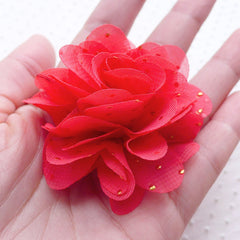 Red Chiffon Flower with Golden Dot / Fabric Floral Applique / Puff Flowers (2pcs / 6cm / Light Red) Ballerina Flower Headbands Hair Bow B230