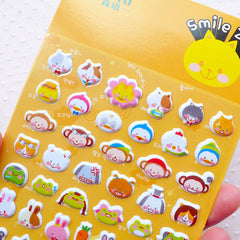 Cute Animal Zoo Puffy Sticker (1 Sheet) Cat Duck Monkey Dog Frog Rabbit  Bear Fox Pig Sheep Racoon Scrapbook Diary Deco Card Making S288