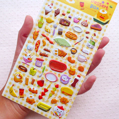 Kawaii Sweets Puffy Sticker / Dessert Box Sticker (1 Sheet) Fruit Cupcake Icecream Breakfast Scrapbook Journal Deco Diary Embellishment S296