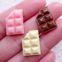 Kawaii Cabochon Chocolate Bar (3pcs / 13mm x 17mm / Pink, Brown & Cream / Flatback) Dollhouse Food Fake Sweets Decoden Phone Case FCAB083