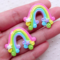 Kawaii Rainbow Cabochon with Star (2pcs / 37mm x 30mm / Colorful / Flat Back) Cute Decoration Scrapbooking Decoden Whimsical Jewelry CAB377