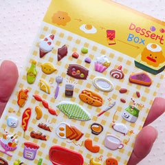 Kawaii Sweets Puffy Sticker / Dessert Box Sticker (1 Sheet) Fruit Cupcake Icecream Breakfast Scrapbook Journal Deco Diary Embellishment S296