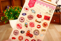 Love Heart Kiss Sticker / Transparent PVC Sticker (1 Sheet) Valentines Day Decor Wedding Scrapbooking Gift Bag Seal Card Decoration S297
