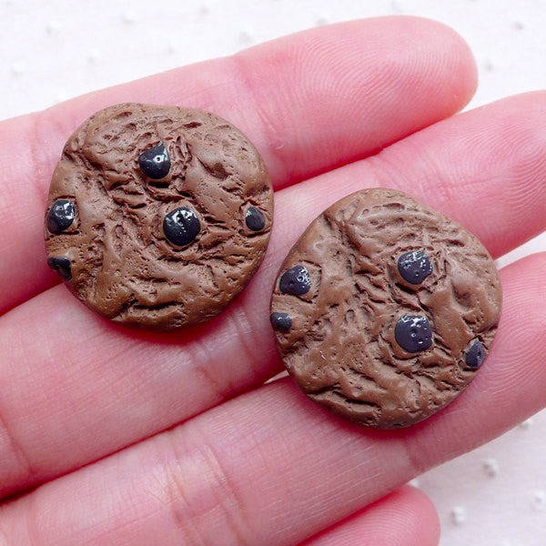 Decoden Phone Case Cabochon / Chocolate Chips Round Cookie Cabochons (2pcs / 20mm) Kawaii Supplies Fake Sweets Jewelry Decoden Piece FCAB089