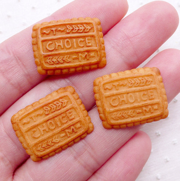 Fake Cookie Cabochons / Choice Biscuit Cabochon (3pcs / 20mm x 16mm / Flat Back) Kawaii Miniature Sweets Decoden Faux Food Jewelry FCAB183