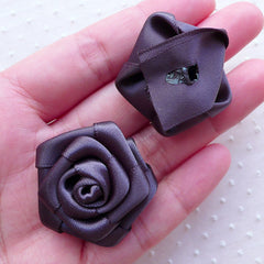 Fabric Rose Flowers / Satin Ribbon Floral Applique (3pcs / 3cm / Grey Gray) Flower Lapel Pin Making Headband Hair Bows Embellishment B233