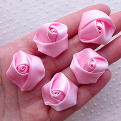 Fabric Rose Flowers / Satin Ribbon Floral Applique (5pcs / 2.5cm / Light Pink) Wedding Flower Head Band Rose Hair Bows Embellishment B249
