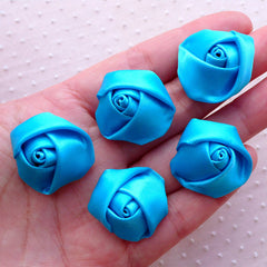 Satin Ribbon Rose Flowers / Fabric Floral Applique (5pcs / 2.5cm / Blue) Boutonniere Lapel Pin Headband Hair Clip Making Scrapbooking B250