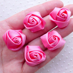 Pink Rose Applique / Fabric Flowers / Satin Ribbon Floral Applique (5pcs / 2.5cm) Wedding Bouquet Making Rose Jewellery Embellishment B251
