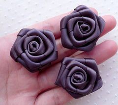 Fabric Rose Flowers / Satin Ribbon Floral Applique (3pcs / 3cm / Grey Gray) Flower Lapel Pin Making Headband Hair Bows Embellishment B233